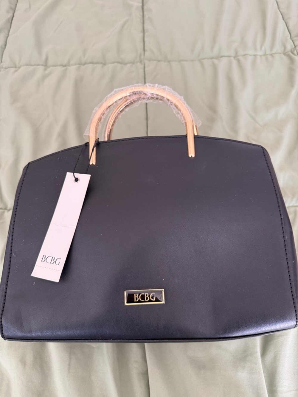 BCBG Black Satchel with Gold Accents